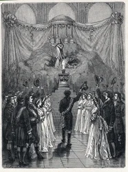 French Revolution: the goddess of reason at Notre-Dame Cathedral in Paris during a celebration given in 