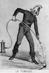 French fireman circa 1866 - drawing, Bibl. des Arts deco.