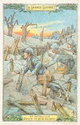 French Patrol Among the Barbed Wire, World War I