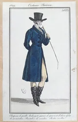 Frock coat with straw hat, nankeen trousers and soft boots, 1819