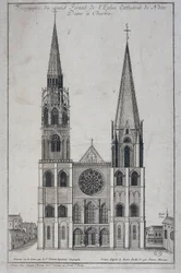 Frontispiece of the large portal of the Church Cathedral of Notre Dame at Chartres, designed on site by Saint Vincent Geographer Engineer, sd. 19th century