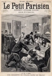 Game house in Paris: Police raid in a gambling club (casino). One of the newspaper Le Petit Parisien on 26/02/1893 (engraving)