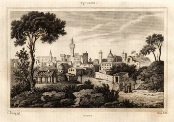 General View of Siena in Tuscany, Engraving by C. Deveze in 