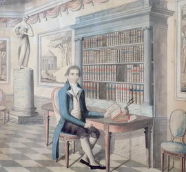 Gentleman reading in his library