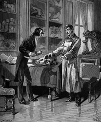 Georges Cuvier (1769-1832), French naturalist with a young student. in “Histoire populaire des sciences, inventions et discoveries from the first centuries to the present day” by Bitard Adolphe 1880