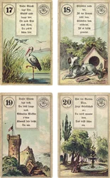German edition of the Lenormand French cartomancy deck: The Stork, The Dog, The Tower, The Garden, published by Dondorf, Frankfurt, 19th Century