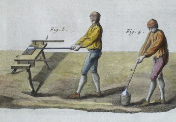 Glassblowing (detail), illustration from the Encyclopedie des Sciences et Metiers by Denis Diderot engraved by Robert Benard published c.1770