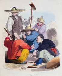 Group of Chinese men playing dice, c.1850