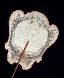 Hand screen. Back. Colour engraving on cardboard that protected the face from the heat of fire