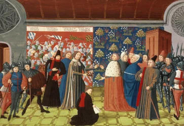 Richard II yields the crown to the Earl of Derby, from Froissart