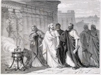 Heron experiences the Eolipyle (hermetic boiler filled partly with water that was placed on a fire) in front of the scholars of the School of Alexandria - in 