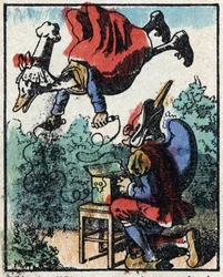 History of Dr. Pulcinella. Wood engraving of Imaging Pellerin - Epinal, late 19th century