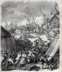 Hundred Years War: Battle of Poitiers (1356). Engraving in 