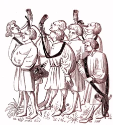Hunting Horn Ringers (15th Century) - Simile College of a Miniature from the Manuscript by Gaston Phebus