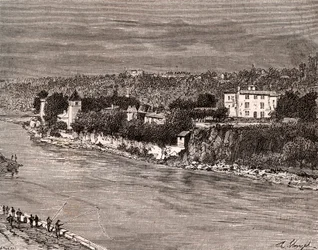 Ile Barbe in the middle of the Saone, in the 9th arrondissement of Lyon - engraving in La France illustree: geography, history, statistical administration by V.-A. Malt-Brown. 1884