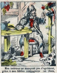 Illustration for the Book of Daniel Defoe “Robinson Crusoe”. Epinal imaging from the end of the 19th century.