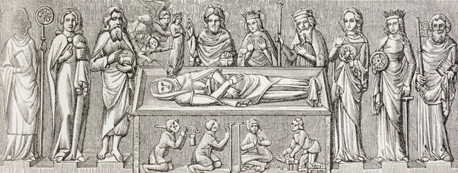 Illustration after the bas-relief on the tomb of Elisabeth of Hungary, from 