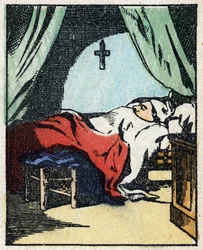 Illustration of the tale “Veridique History of Jeannot Serinet”. Wood engraving of Imagery Pellerin - Epinal, late 19th century.