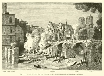 Fire of the Petit-Pont, April 27, 1718; after a painting of the time, belonging to Mr. Bonnardot