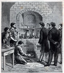 Installation of the Pyrometer by Alexandre Brongniart (1770-1847), French Scientist at the Manufacture of Sevres - Engraving in 