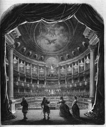 Internal view of the theatre of the castle of Versailles. Engraving from 1867-1868
