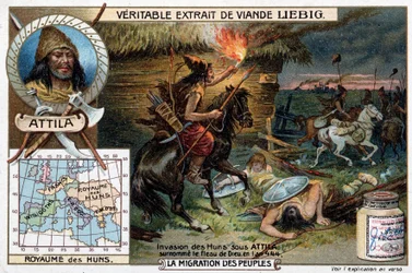 Invasion of the Huns Under Attila, Nicknamed the Scourge of God, in 444 - Liebig Advertising Vignette