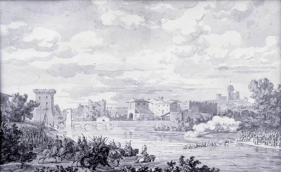 Italian countryside: the French army passed the river Mincio to Borghetto in 1796. Anonymous drawing. Paris, Louvre Museum