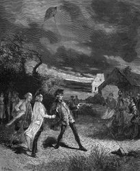 Jacques de Romas (1713-1776), French physicist, experimenting with a kite to capture atmospheric electricity in 1752