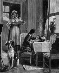 James Watt (1736-1819), a child, discovering the laws of steam