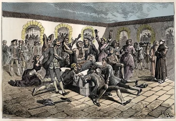 Jansenist convulsionary (or Saint Medard) in the 18th century: the sick and infirm go to the cemetery of Saint-Medard to be miraculously healed