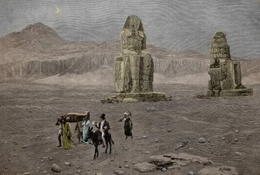 Jean Francois Champollion at the Colossi of Memnon, Egypt (engraving)