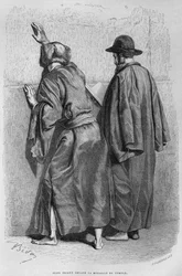 Jewish men at the Wailing Wall, from La Syrie daujourdhui. Voyage dans la Phenicie, le Liban et la Judee. 1875-1880 by Louis Charles Emile Lortet, 1884