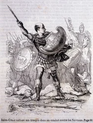 Julius Caesar rallies his troops in a fight against the Nerviens - in Histoire de France by L.-P. Anquetil