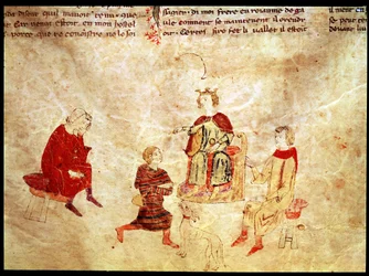 King Arthur on his Throne Surrounded by his Advisors, from the Roman de Meliadus