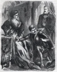 King Philip II (1527-1598) surprises his son, Prince Don Carlos (1545-1568), trying to violate his stepmother, Queen Elisabeth (1545-1568) (Elisabeth of France or Isabelle of Valois), January 17