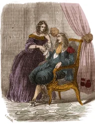 King of France Louis XIV (1638-1715) with Francoise Athenais by Rochechouart Mortemart, Marquise of Montespan (1640-1707). Engraving of the 19th Century
