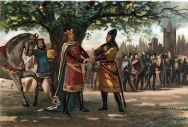 King Philip Augustus of France (1165-1223) met King Richard the Lionheart at Saint Denis during the capture of the Oriflamme.