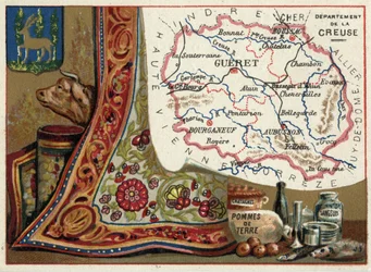La Creuse (23), Le Limousin, France. Chestnuts, Potatoes and Leeches. Series on the French Departments. Chromolithography 