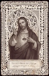 Lace card depicting The Sacred Heart of Jesus, 19th Century