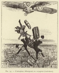 The Airplane Disembarking its Passengers (caricature) (engraving)