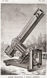 Large silver mirror telescope (Léon Foucault system), equatorially mounted for the Marseille Observatory - in The Sky by Amédée Guillemin, Hachette, Paris