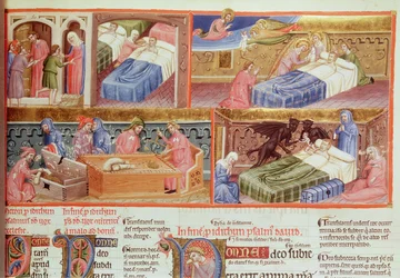 Good Man Being Taken to Heaven and Greedy Man to Hell, from the Hebraica Romana Gallica