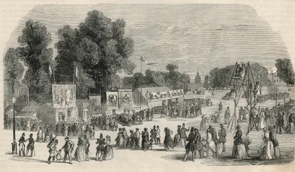 Le Carre Marigny in June 1848 in Paris - Engraving in “Tableau-de-Paris” by Edmond Texier 1852