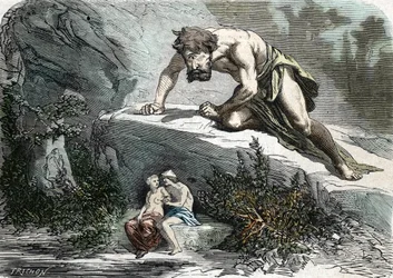 The Cyclops Polyphemus Surprising Galatea and Acis (engraving)