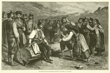 Prince Nicholas of Montenegro Administering Justice (engraving)