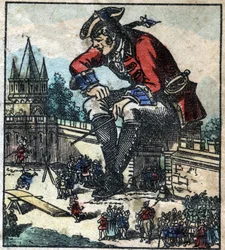 Lemuel Gulliver sitting on the city