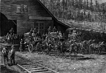 The stagecoaches of the Far West. Engraving in 