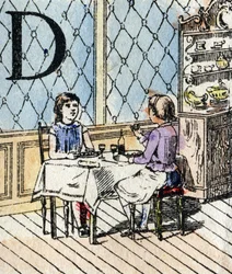 Letter D, Girl Playing Dinette. ABC of the Little Girls. Epinal Imaging