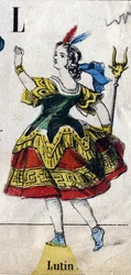 Letter L: Leprechaun. Engraving in "Alphabet masquerade". Second half of the 19th century
