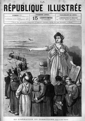 Liberation of the territory: the French Republic expels unauthorized religious congregations from French territory following the decrees of March 1880 taken by Jules Ferry and depriving them of the right to teach. A newspaper. Engraving from 1880 in 